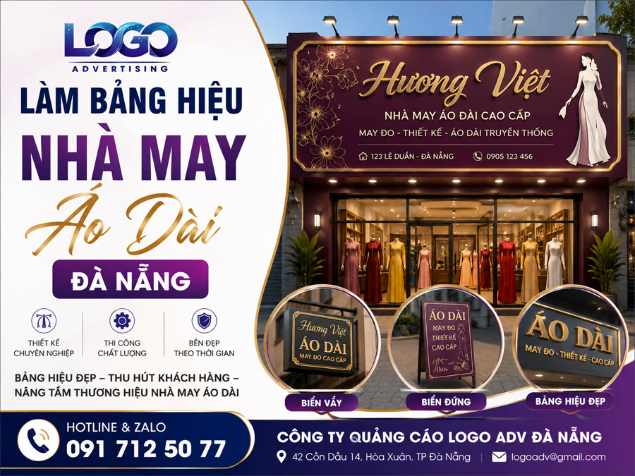 Làm Bảng Hiệu Nhà May Áo Dài Đà Nẵng Đẹp, Sang Trọng, Thu Hút Khách Hàng