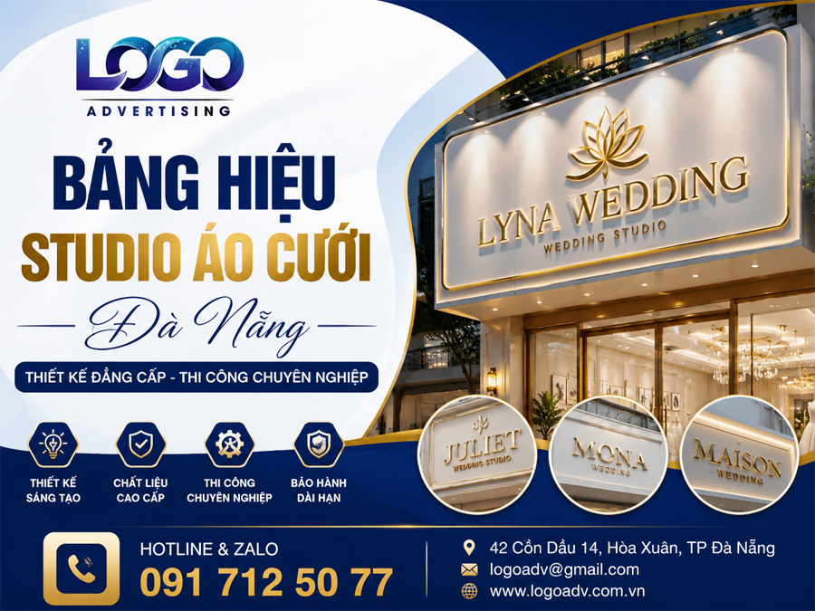 Bảng Hiệu Studio Áo Cưới Đà Nẵng Đẹp, Sang Trọng, Thu Hút Khách Hàng