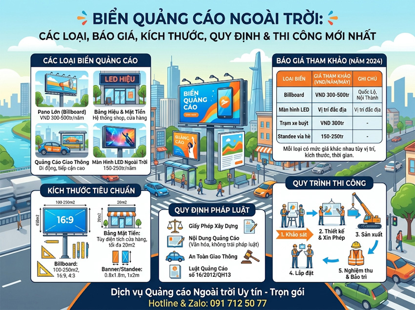 Biển Quảng Cáo Ngoài Trời: Các Loại, Báo Giá, Kích Thước, Quy định Và Thi Công Mới Nhất