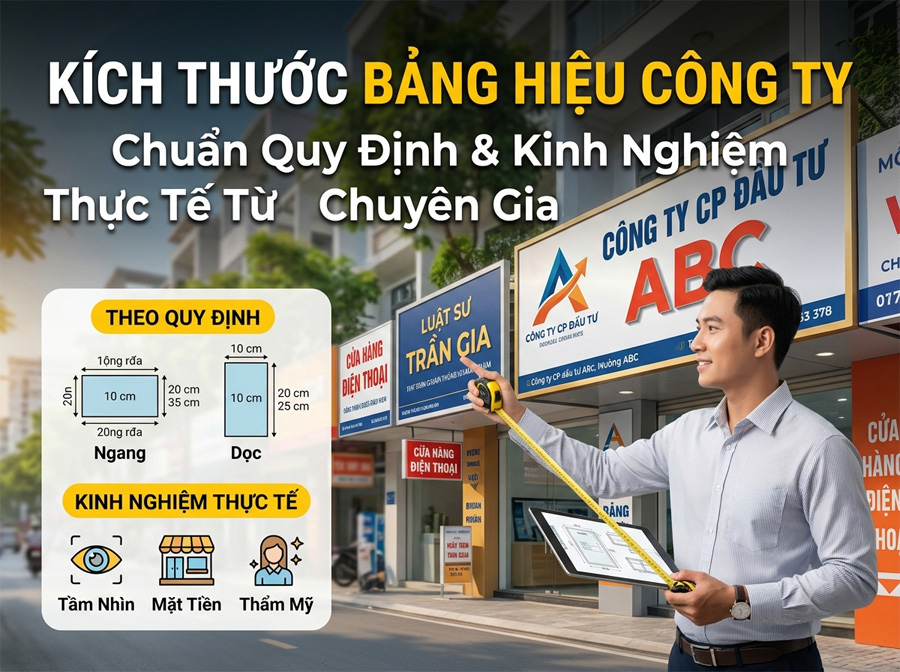 Kích Thước Bảng Hiệu Công Ty Chuẩn Theo Quy Định Và Kinh Nghiệm Thực Tế