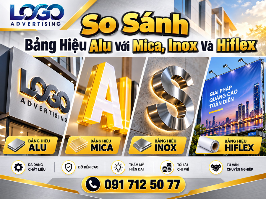 So Sánh Bảng Hiệu Alu Với Mica, Inox Và Hiflex
